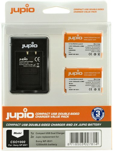 Jupio Kit 2x Battery NP-BX1 + Comp.USB Double-Sided Charger