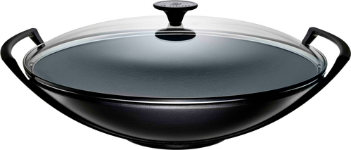 Le Creuset Gietijzeren Wok Mat Zwart met Glazen Deksel 36cm - 1