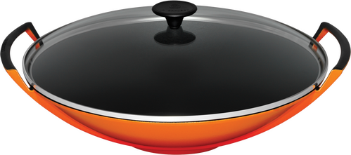 Le Creuset Gietijzeren Wok Oranjerood met Glazen Deksel 36cm - 1
