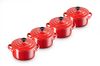 Le Creuset Mini Braadpannetjes 4 Set Metallic Kersenrood - 1