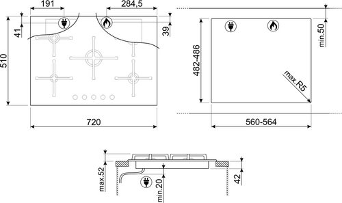 Smeg Kookplaat Gas PV375N-4