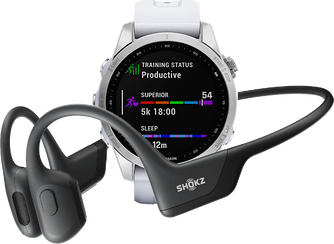 Garmin Fenix 7S Stainless Steel White + Shokz OpenRun Pro Zwart