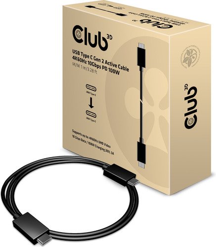 Club 3D USB-C Gen 2 Active Cable 4K60Hz 10Gbps PD 100W (1m) - 1