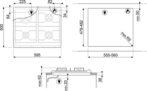 Smeg SRV864POGH Kookplaat gas-5