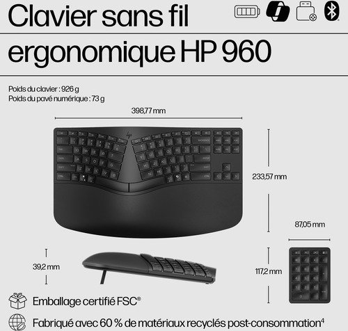HP 960 Ergo Wireless Keyboard Azerty - 11