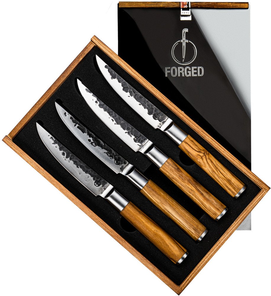 Forged Olive Steakmessenset 4-delig - Olijfhout - In Houten Giftbox