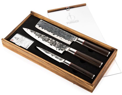 Forged Sebra Messenset 3pcs - Koksmes, Hakbijl, Huishoudmes - 1