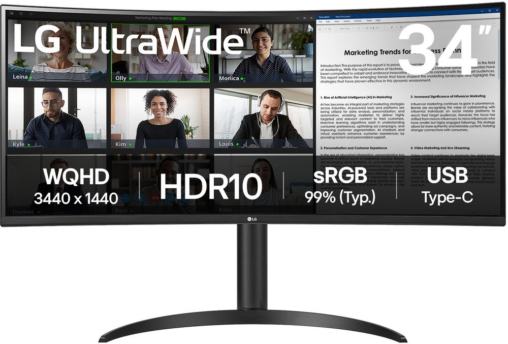 LG UltraWide 34WR55QK-B - 34 inch - 3440 x 1440 (UWQHD) - VA-paneel - in hoogte verstelbaar