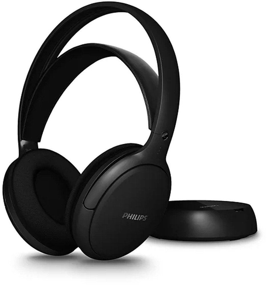PHILIPS SHD6000BK TV-hoofdtelefoon met 30 uur batterij, 30 m bereik, digitale 2,4 GHz verbinding, verwisselbare batterij, optische en 3,5 mm ingangen, over-ear comfort, zwart